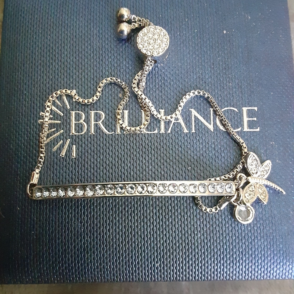 BRACELET, Brilliance Crystals from Swarovski  silver blue tone adjustable 10" LN
